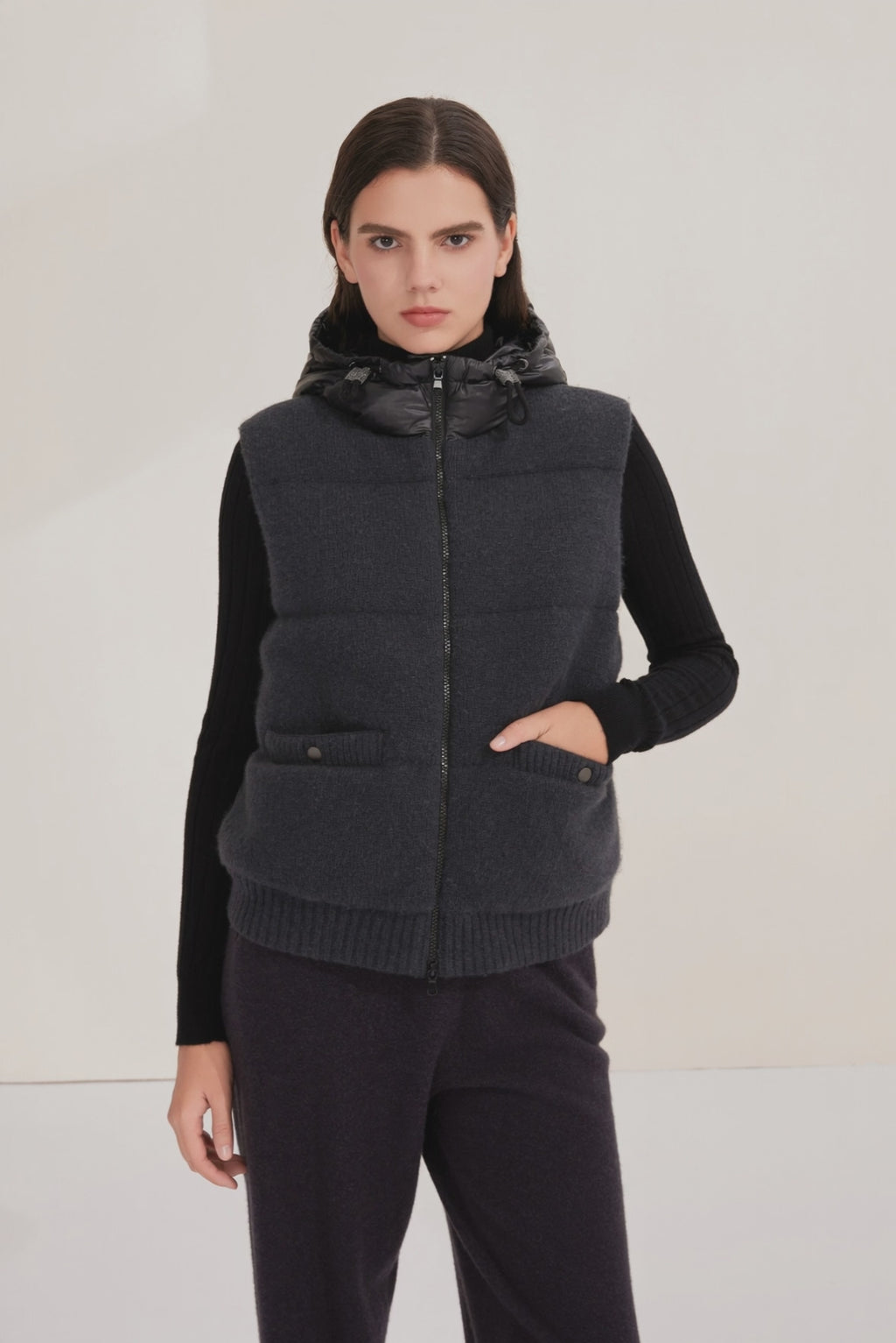 Wool-Blend Hooded Down Vest - serathinan 