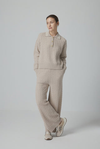 Wool Cable Knit Polo Sweater - serathinan 