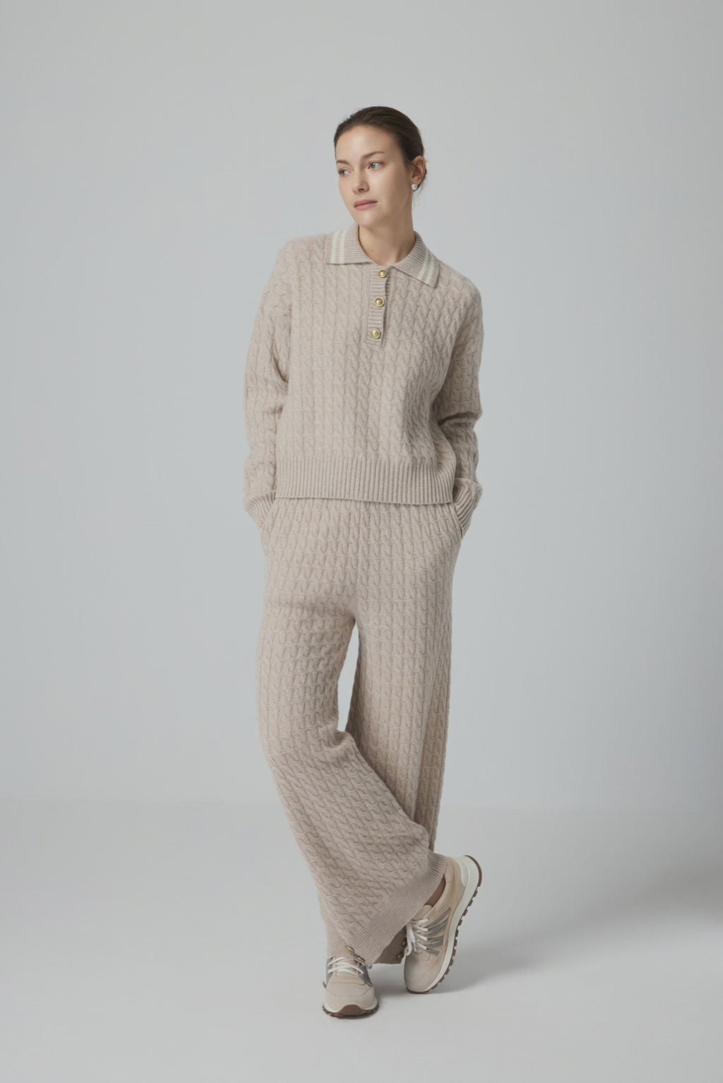 Wool Cable Knit Polo Sweater - serathinan 