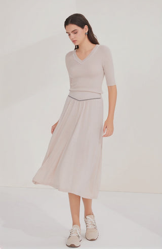 Wool Midi Skirt with Beaded Chain - serathinan 