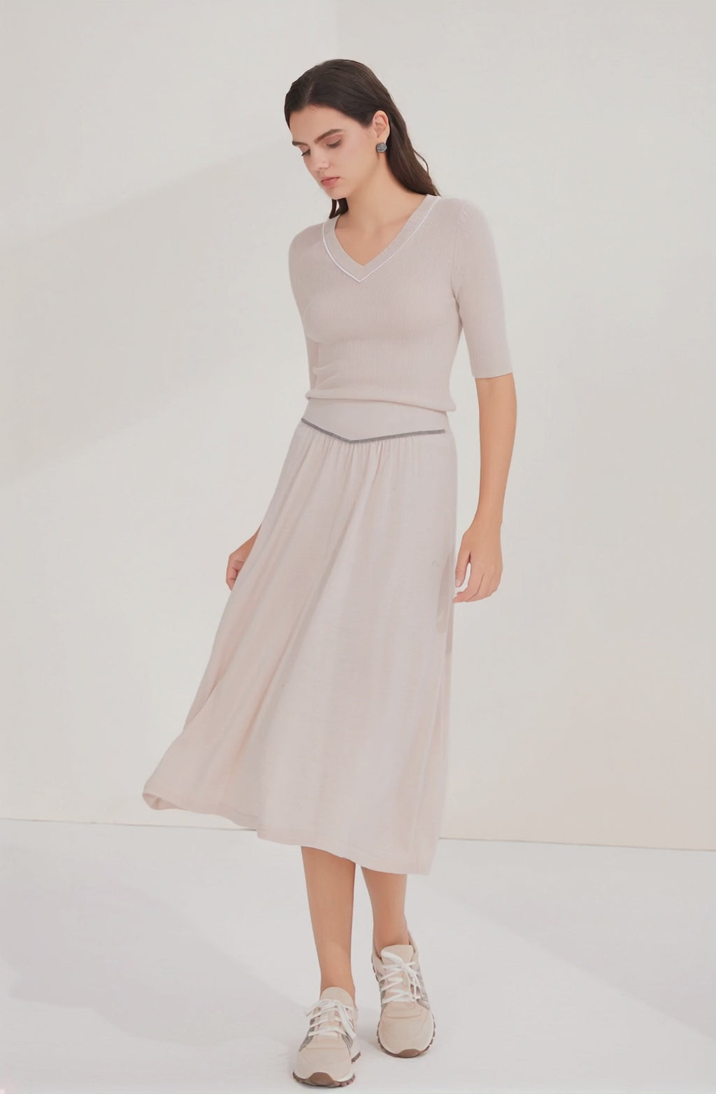 Wool Midi Skirt with Beaded Chain - serathinan 