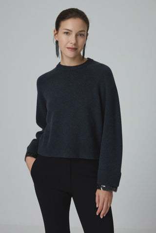 Sequin-Cuff Wool Knit Sweater - serathinan 