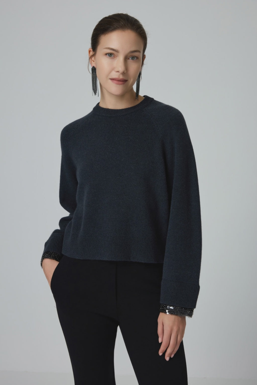 Sequin-Cuff Wool Knit Sweater - serathinan 