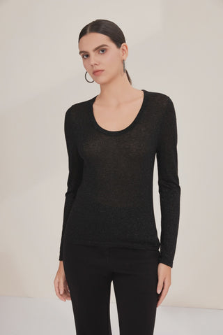 Wool Blend Sheer Scoop Neck Top - serathinan 
