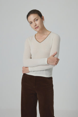Cashmere V-Neck Fine Knit Top - serathinan 