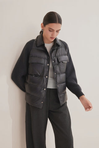 Wool Panel Women's Down Shirt Jacket - serathinan 