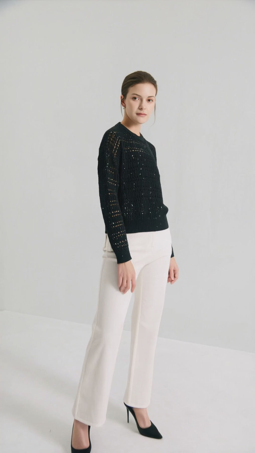 Linen Open-Knit Top with Cotton Sequin Yarn - serathinan 