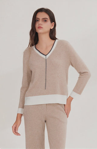 Cashmere Knit Top with Shimmer Chain Detail - serathinan 